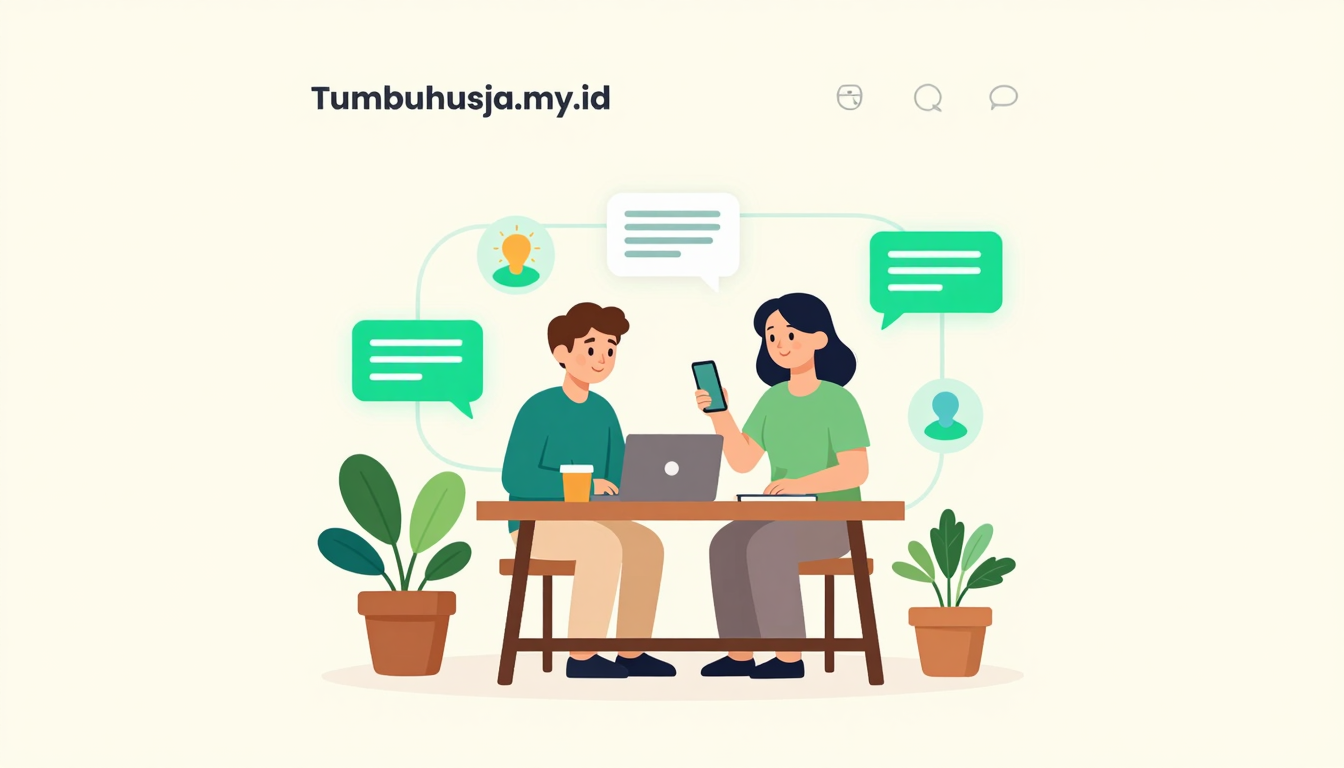 Ilustrasi pelaku UMKM menggunakan AI Agent untuk mengelola pelanggan dan workflow bisnis